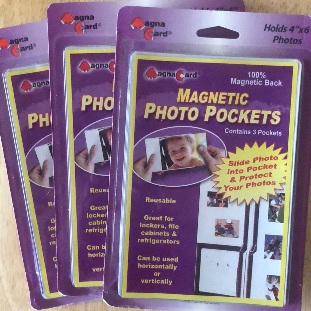 Magnetic Photo Pockets - 3 packs each contain 3,  4 x 6 pockets - New